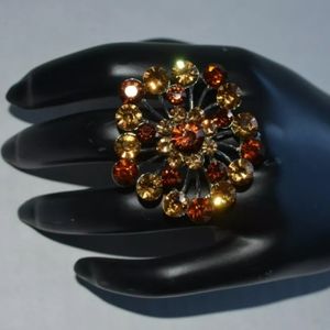 Fashion Ring One Size Brown yellow Rhinestone.